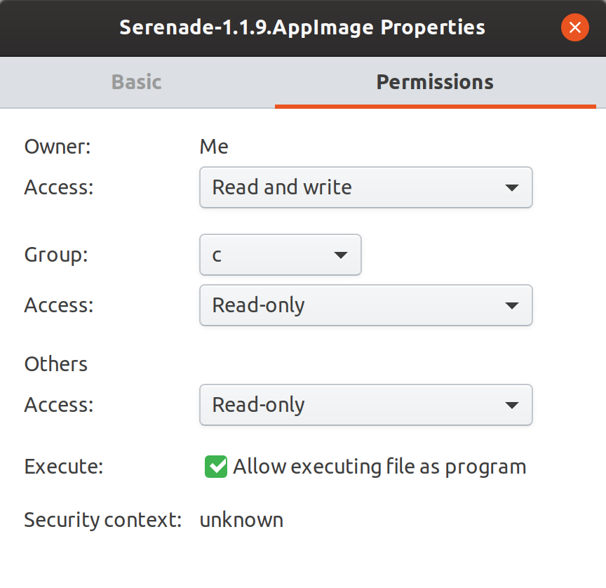 Ubuntu Linux Serenade file properties